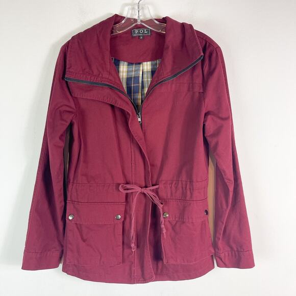 POL Jackets & Blazers - POL Women’s Drawstring Waist Long Sleeve Utility Maroon Anorak Jacket S